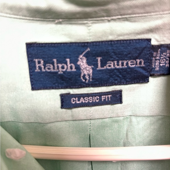 Ralph Lauren Button Up Shirt 16.5 34/35 Classic Fit Green Flesh Pony Preppy - Picture 11 of 11